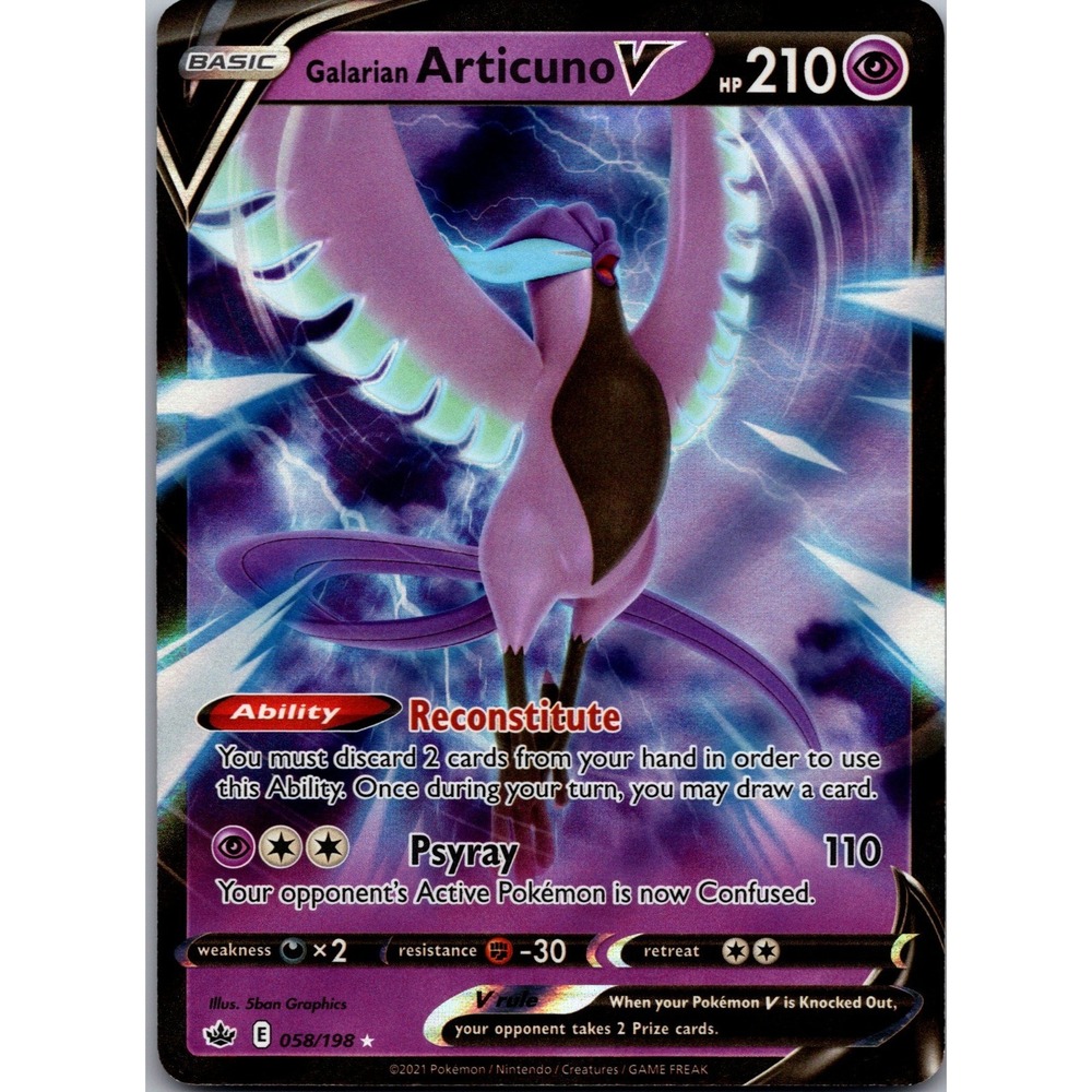 Galarian Articuno V Ultra Rare SWSH06: Chilling Reign 058/198 HP tcga+ Holo
